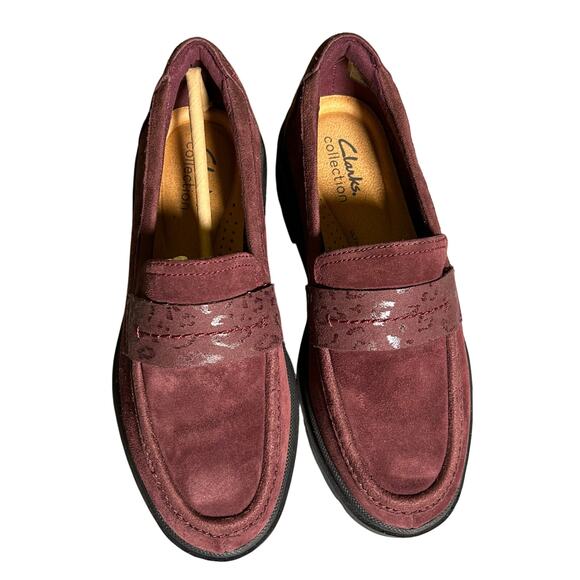 Clarks Women's Calla Easy Burgundy Suede Leather Slip-On Loafer 5.5 M NIB - Picture 2 of 10